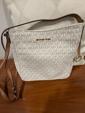 Michael Kors Cream and Tan Signature MK Crossbody
